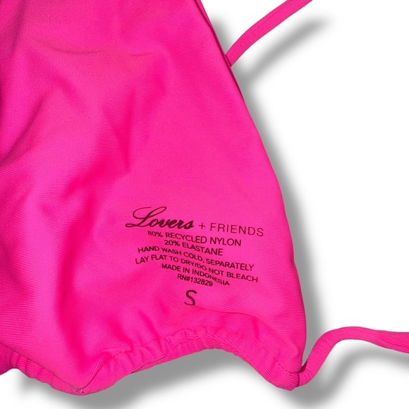 LOVERS + FRIENDS Neon Pink String Bikini Swimsuit Set Bra Top Smal Bottoms Large - Picture 5 of 8